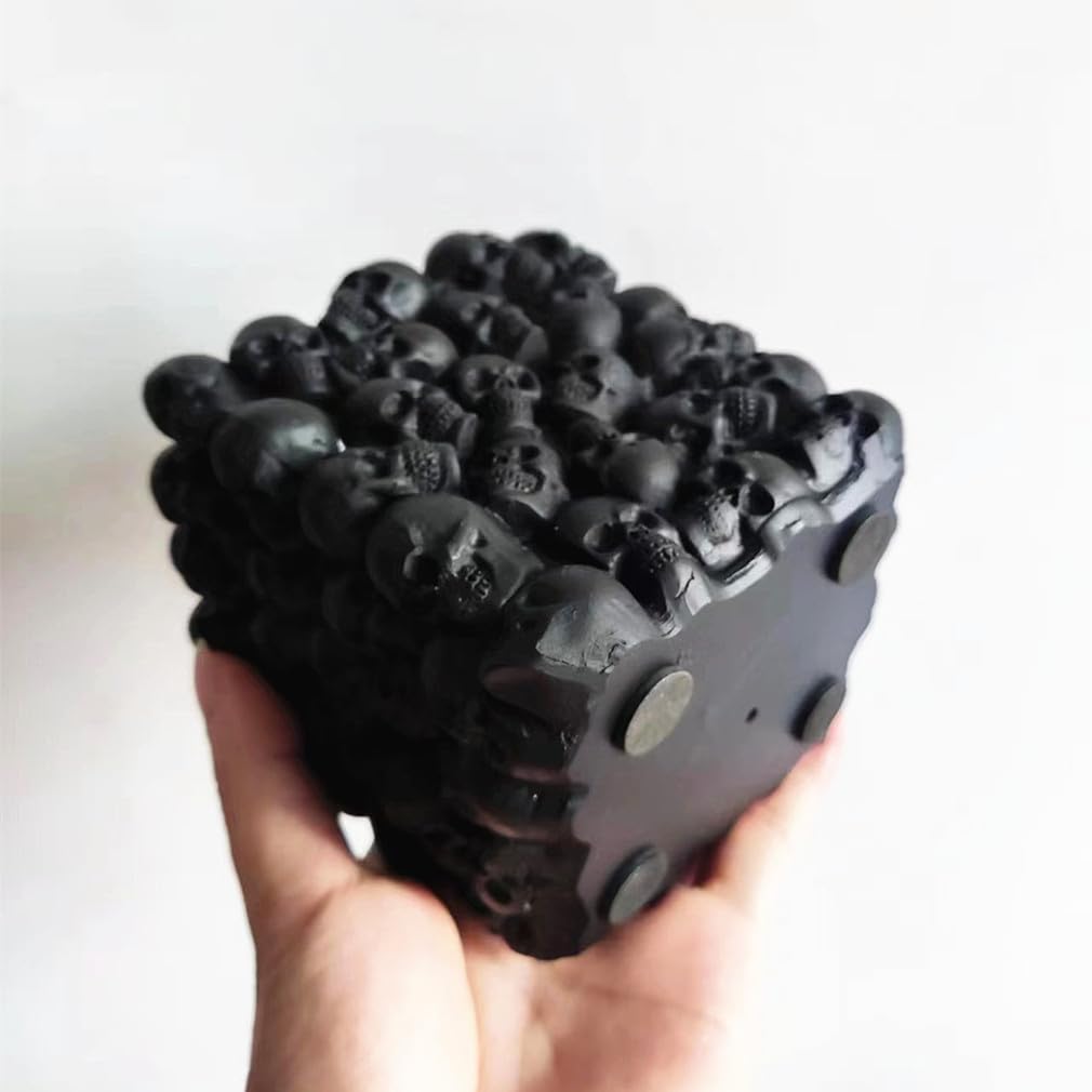 RURAUOGR Skull Pen Pencil Holder Makeup Brush Holder Toothbrush Holder Flower Pot Key Storage Resin Skeleton Home Office Halloween Decor (Black)