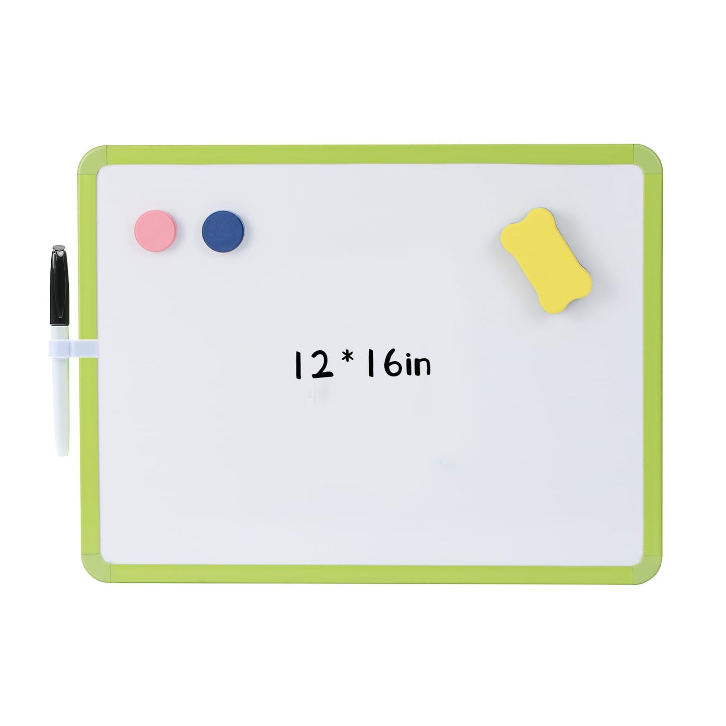 MXG Double Sided White Board Dry Erase, 12x16 Inch Green Frame Small Whiteboard with Markers & Eraser, for Desk, Wall, Fridge, Portable Mini White Board for Coaches, Students, Kitchen