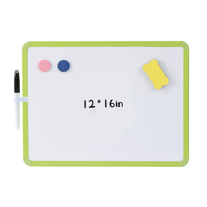 MXG Double Sided White Board Dry Erase, 12x16 Inch Green Frame Small Whiteboard with Markers & Eraser, for Desk, Wall, Fridge, Portable Mini White Board for Coaches, Students, Kitchen
