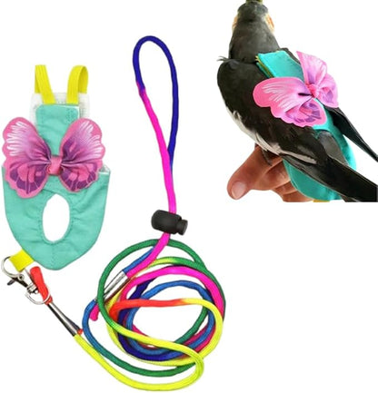 Pet Bird Diaper Harness Adjustable Parrot Harness and Leash Set Cockatiel Flight Suit with 60 Inch Leash Bow Tie Bird Flying Clothes for Conures Cockatoos Cockatiel Pigeon(Pink, Small)