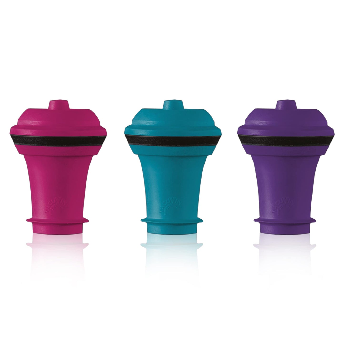 Vacu Vin Wine Stopper Set – 3 Pack Wine Bottle Stopper Cork Alternative – Vacuum Wine Stoppers for Wine Bottles – Reusable Rubber Bottle Stoppers for Wine Saver Pump – Pink/Blue/Purple
