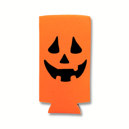 Halloween Jack-O-Lantern Slim Can Cooler - Halloween Skinny Coolies - Pumpkin Halloween Party Gift - Halloween Costume - Halloween Party (Orange)