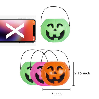 PTYQU Mini Halloween Pumpkin Bucket Orange&Green&Pink Plastic Halloween Witches Cauldron Kettle Multi-Purposed Novelty Candy Holder Decor for Halloween Party (12 Pack)