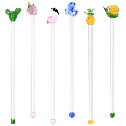 6 Pcs Glass Swizzle Stick Coffee Cocktail Juice Milk Drink Swizzle Stick Transparent Glass Stir