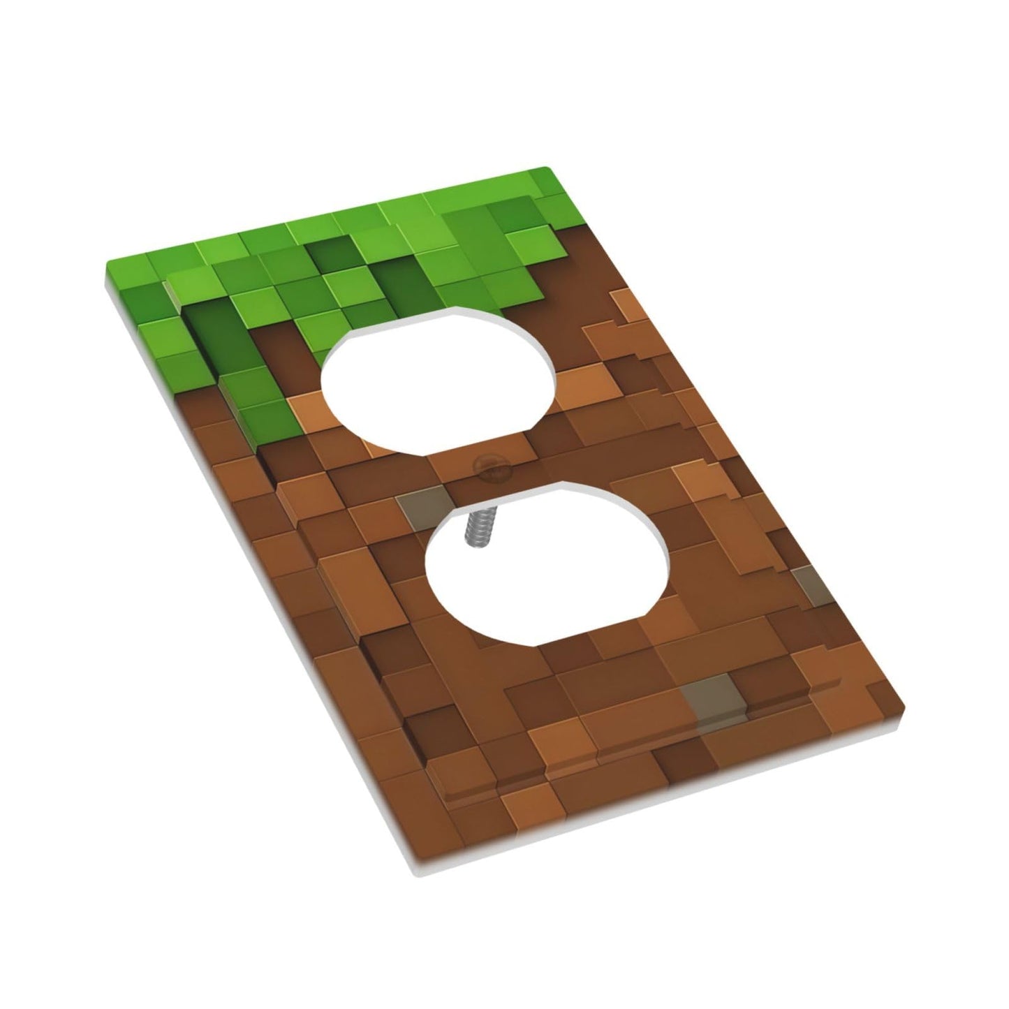 Pixel Style Gamer Themed Grass Block Outlet Covers 1 Gang Duplex Light Switch Cover Decorative Switch Plates Electrical Receptacle Faceplate Wall Plate for Kids Room Office Home Decor