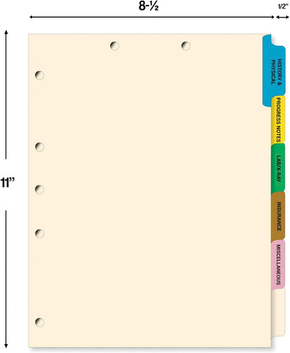 Doctor Stuff - Stock Medical Chart Dividers, 260 Sets of 6 Popular Healthcare Index Tabs, Side Tab, 9" x 11", File Folder Organizer for Nursing Patient Charts and Medical Records