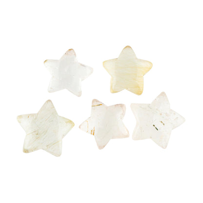 CRYSTALINES 5pcs, Wholesale Natural Golden Rutiled Quartz Gemstones, Bulk Star Shape Stones, Assorted Loose Supply, DIY Craft-Jewelry Making, Chakra Healing Crystals, Gem Collection, 10-12mm
