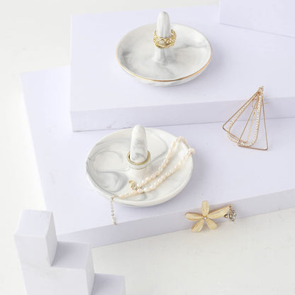 oskas Marble Ring Dish Holder,Decorative Porcelain Trinket Jewelry Dish Tray for Rings Earrings Necklaces,4 inch,Engagement Wedding Birthday Mother's Day Christmas Gift