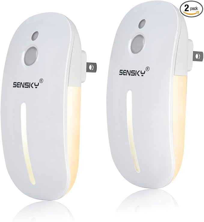 Sensky Plug in Night Light - 2 Pack Dimmable 3500K Warm White LED with Auto Dusk to Dawn Sensor and Dual Front Back Lighting - for Bedroom Bathroom Kitchen Hallway Stairs Home Decor Lamp