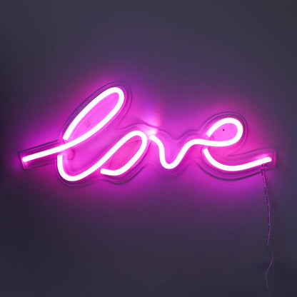Isaac Jacobs 17.5" x 7" inch LED Neon Pink “Love” Wall Sign For Cool Light, Wall Art, Bedroom Decorations, Home Accessories, Party, Valentines Day, and Holiday Decor: Powered by USB Wire (LOVE)