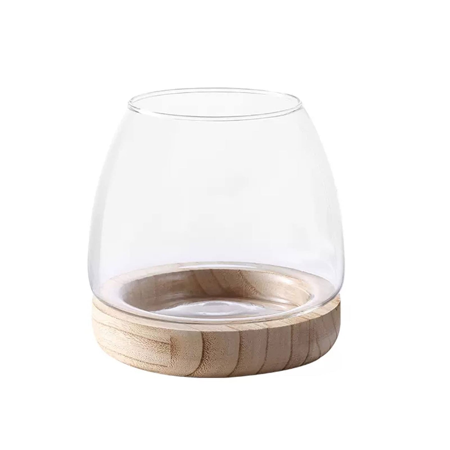 DCQRY Clear Glass Bubble Bowl Glass Planter Hydroponic Plant Vase with Detachable Wood Base Unique Fish Tanks Glass Terrarium Container Pot for Hydroponic Plants Home Garden Decor