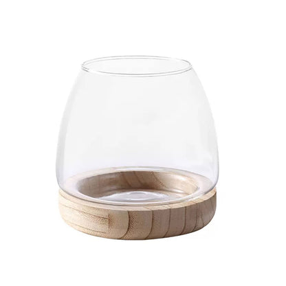 DCQRY Clear Glass Bubble Bowl Glass Planter Hydroponic Plant Vase with Detachable Wood Base Unique Fish Tanks Glass Terrarium Container Pot for Hydroponic Plants Home Garden Decor