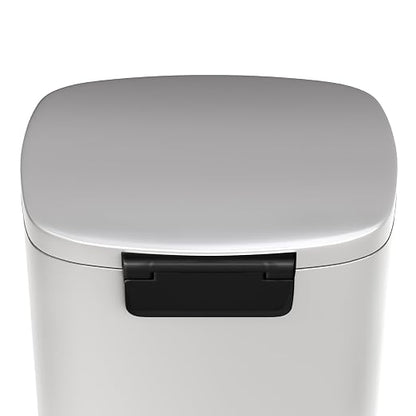 Garvee 13 gal / 50 L Metal Kitchen Trash Can with Lid, Large Rustproof Garbage Can for Kitchen, Step-on Trash Bin with Inner Bucket, Rear Handle, Soft Close Lid, White