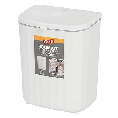 Glad Roomate Under Counter Waste Bin | Space Saving Small Trash Can for Kitchen Cabinet, Bathroom or Office | Dual Lid for Ease of Opening, 9 Liter, White