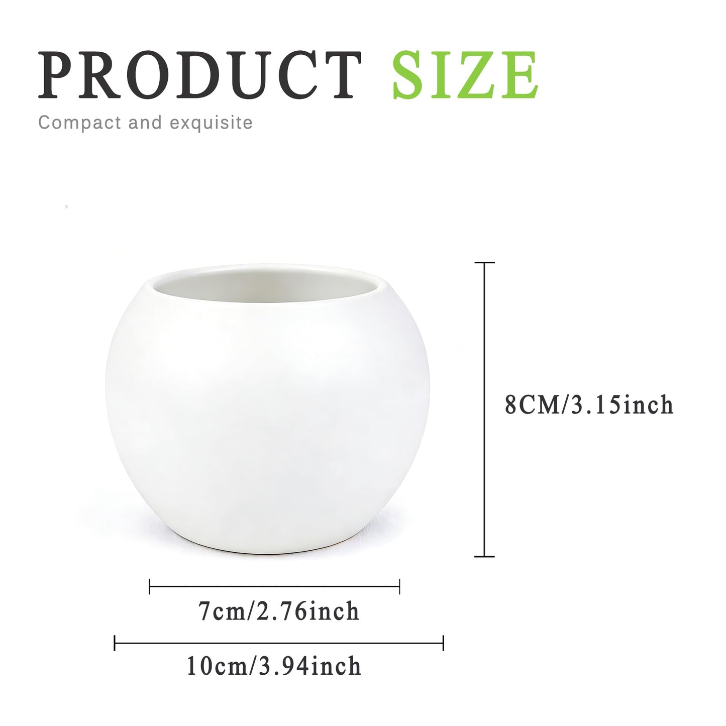 NEONWE White Spherical Ceramic Planter Succulent Small Plant Pots Indoor Modern Round Decorative Indoor-Outdoor Garden Plant Pots with Drainage Holes - Plants Not Included 3.94 x 3.94 x 3.15 Inch