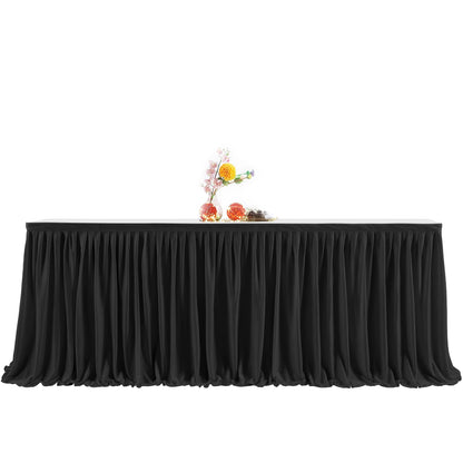 PARTISKY White Polyester Table Skirt for Rectangle Tables 14ft, Wrinkle Resistant Pleated Ruffle Table Cloth for Birthday Party Banquet Wedding Baby Shower
