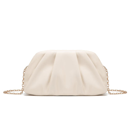 Dreubea Women's Fashion Cloud Shape Evening Bag Charming Fold Leather Clutch Handbag with Chain Beige