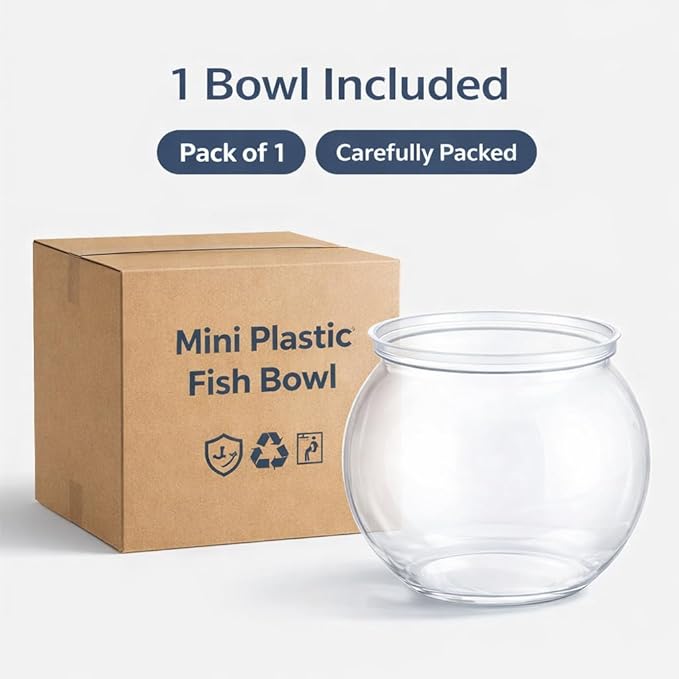 Mini Plastic Fish Bowl, Small Decorative Fish Bowl with Glass-Like Clarity, Unbreakable Acrylic Fish Bowl for Tabletop Decor, Parties, Events & Light Aquatic Use