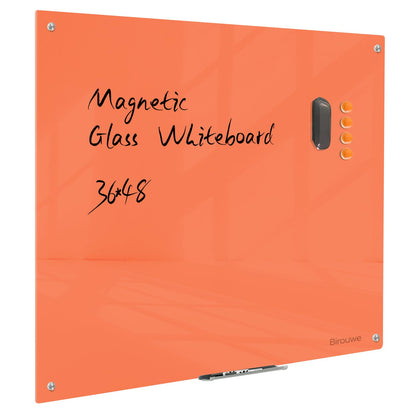 Magnetic Glass Dry Erase Board - White Board 48 x 36 Inch Wall Mounted Glass Whiteboard, Large Frameless Glass White Board for Wall Office, Home & School, Orange