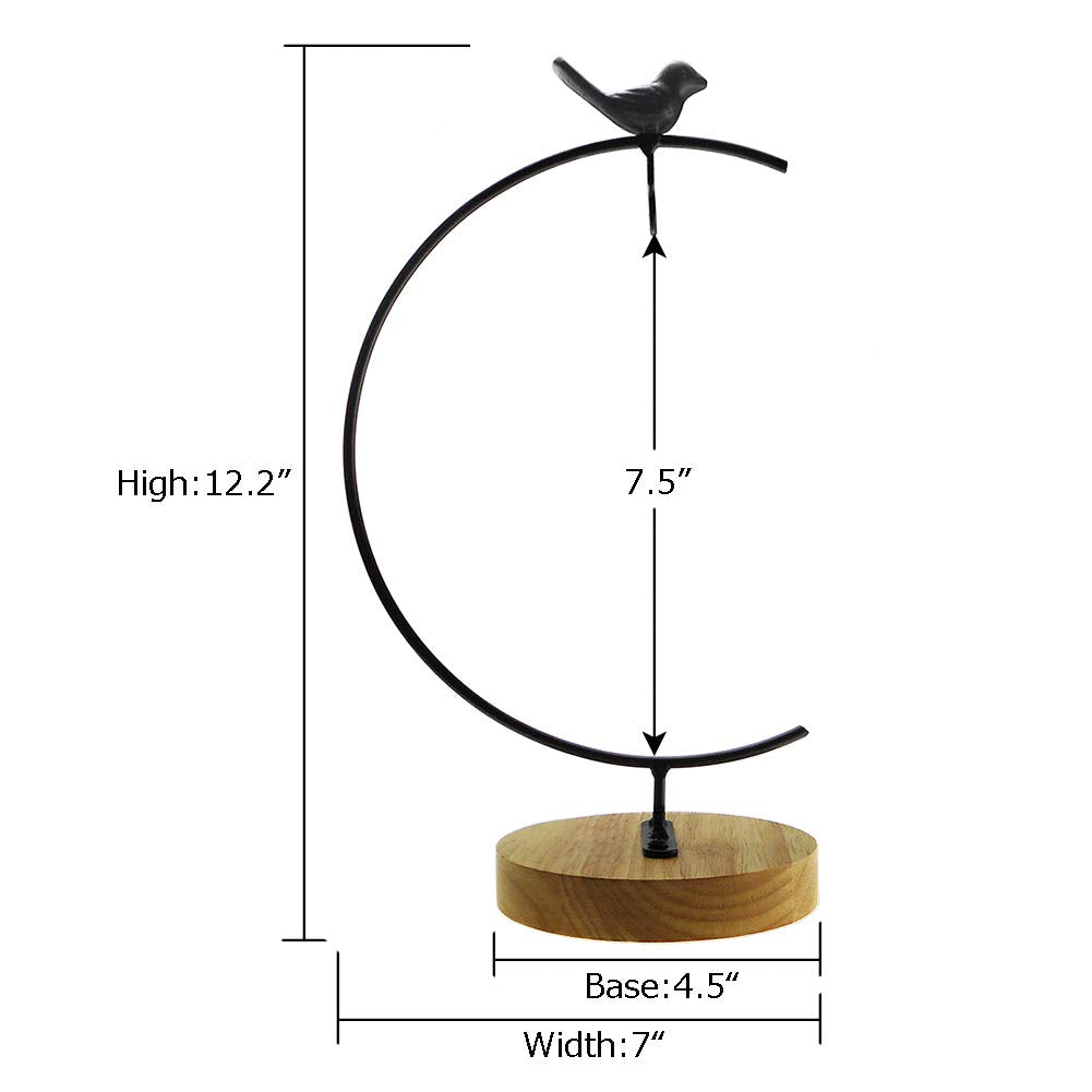 Archi G-Shaped Ornament Display Stand Iron Pothook Stand for Hanging Glass Globe Air Plant Ornament Stand Iron Pothook Stand Terrarium and Christmas Decoration with Wood Base