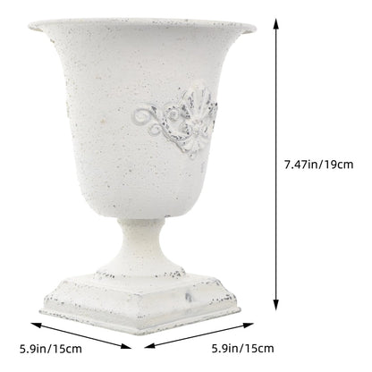 POPETPOP Urn Planters for Outdoor Plants : Iron Urn Flower Pot Decorative Flower Vase for Balcony Patio Garden Desktop, 7.47X5.89X5.89in (White)