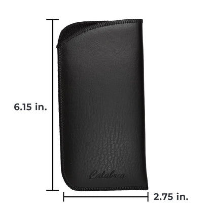 Calabria Slim Faux Leather Eyeglass Case Soft Slip-In Design [Black without Clip - 1 Pack] | Compact Protective Pouch | Soft Case for Glasses | Lightweight Sunglass Storage
