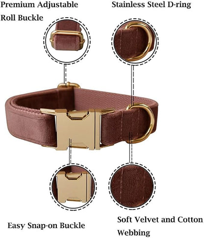 Velvet Dog Collar and Leash Set with Quick Release Metal Buckle | Bright & Stylish Leash and Collar Set, Soft Heavy Duty Pet Collars Adjustable for Samll Medium Large Dogs or Cats