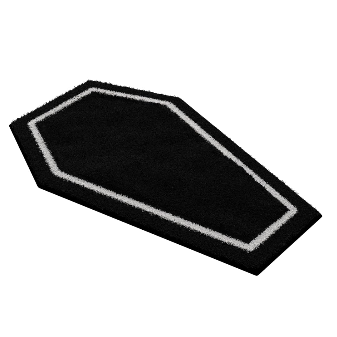 WITTIZA Coffin Bath Mat - Black & White Gothic Bathroom Rug, Non-Slip Quick Dry Microfiber, Soft Plush for Halloween Decor & Goth Home, Machine Washable, 32" x 20"