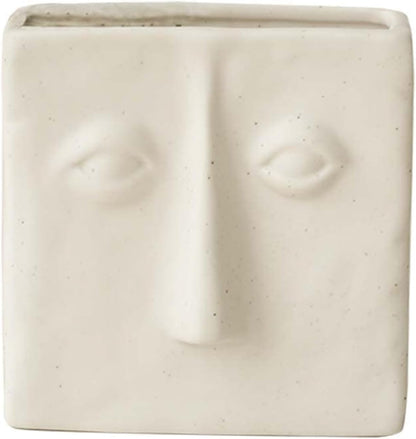 WENSHUO Abstract Square Face Pen Holder, Modern and Minimalistic Desk Accessories (Crème)