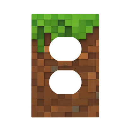 Pixel Style Gamer Themed Grass Block Outlet Covers 1 Gang Duplex Light Switch Cover Decorative Switch Plates Electrical Receptacle Faceplate Wall Plate for Kids Room Office Home Decor