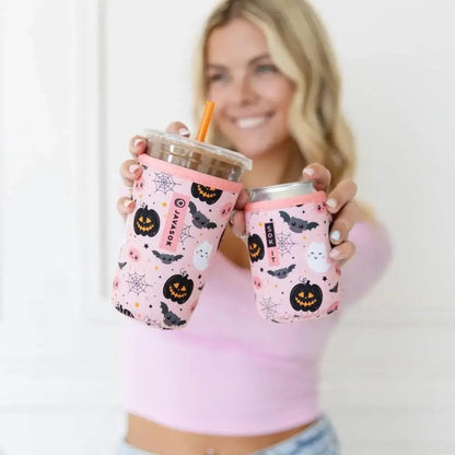 Sok It CanSok Sleeve for Beer & Soda Insulated Neoprene Cover (Spooky in Pink, 12oz Slim Can Sleeve)