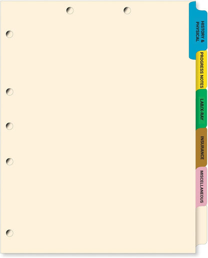 Doctor Stuff - Stock Medical Chart Dividers, 260 Sets of 6 Popular Healthcare Index Tabs, Side Tab, 9" x 11", File Folder Organizer for Nursing Patient Charts and Medical Records