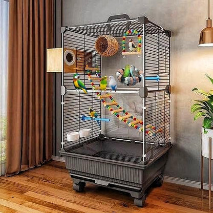 2 Pack Warm Bird Nest Bed for Cage Plush Hanging Parrot Bed Bird Snuggle Hut Hanging Sleeping Bird House for Parakeet, Conure, Budgie, Cockatiel, Lovebird, Finch, Hamster-Grey&Blue