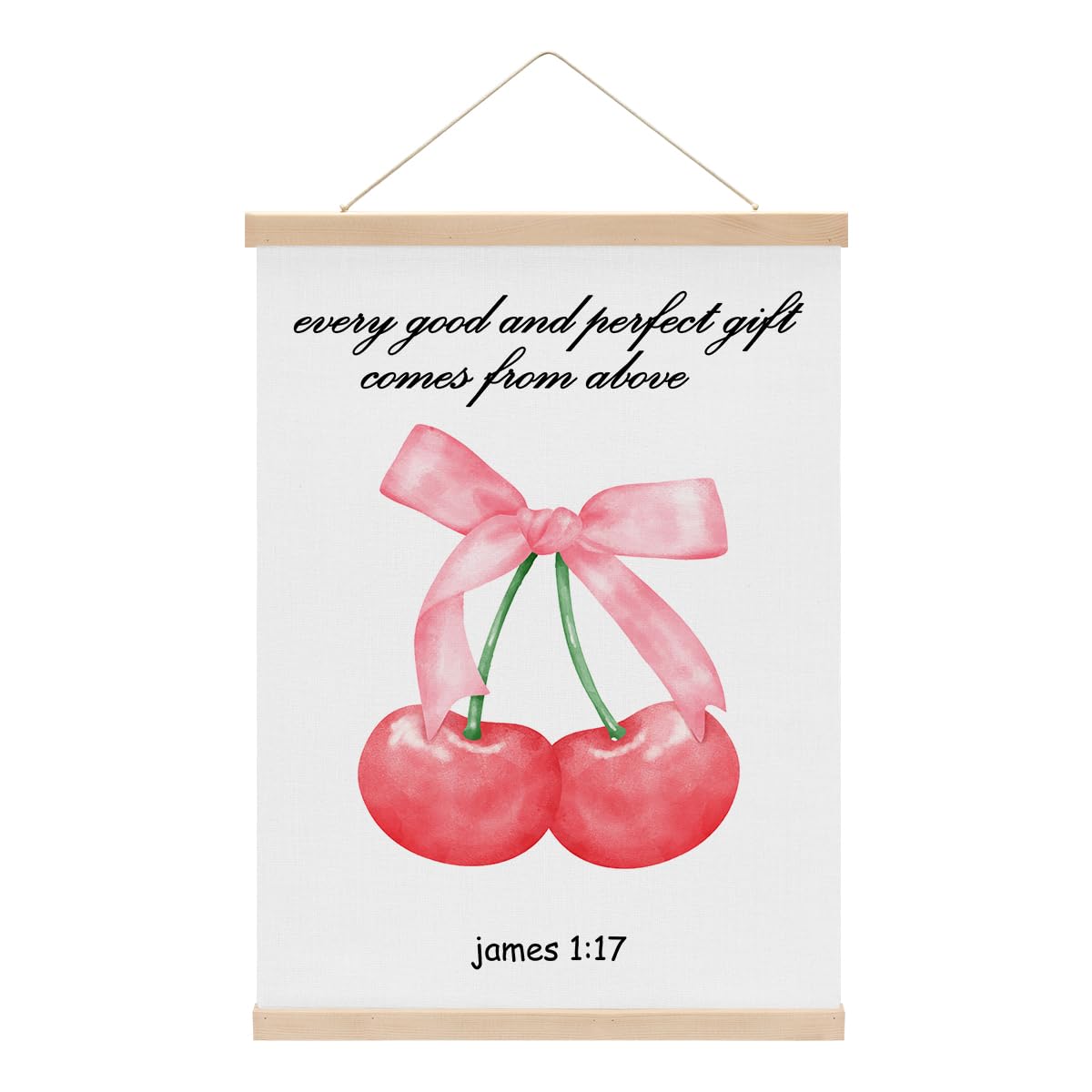 Cherry Bathroom Wall Decor Poster Hanger, Bow Cherry Wall Hanging Banner, James 1:17 Christian Art Framed, Bible Verse Decor for Bathroom Home Bedroom Living Room, Gifts for Women Friend family