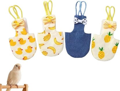 4pcs Bird Diaper Cute Printed Parrots Flight Suit with Bowknot Parrot Nappy Reusable Pigeon Pants Cockatiel Clothes for Parakeet Mini Macaw Budgie Canary - M