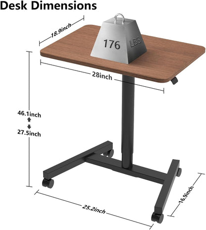 28-Inch Mobile Standing Desk Adjustable Height with Cup Holder, Portable Standing Desk with Lockable Wheels, Rolling Table for Home Office Classroom Hospital (Walnut)