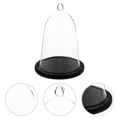 Cupcake Clear Glass Dome Cloche with Rustic Wooden Base Antique Bell Jar Display Dome for Plants Succulents Fairy Lights Photos Medals Decorative Fill and More Black Mini Cake Stand
