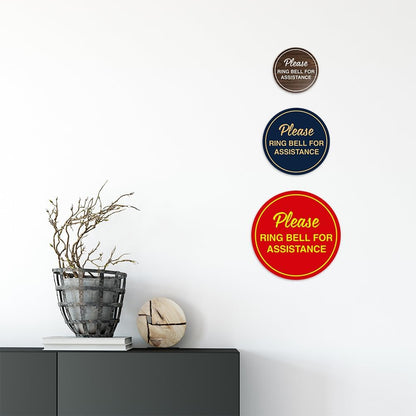 Signs ByLITA Circle Please Ring Bell For Assistance Wall or Door Sign | Easy Installation | Front Desk Reception Sign (Yellow/Black) - Medium (10 Pack)