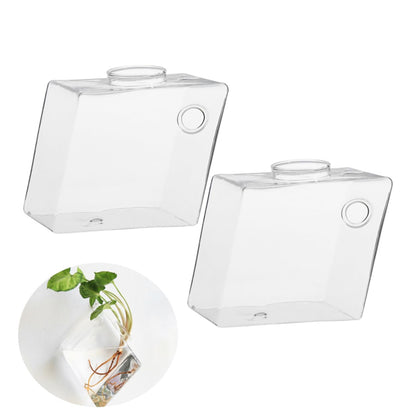 Zerodeko 2pcs Rhombus Glass Flower Vase Wall Planter Terrarium Container Decor for Home Office and Garden Decorative Hanging Planter for Plants and Propagation Display