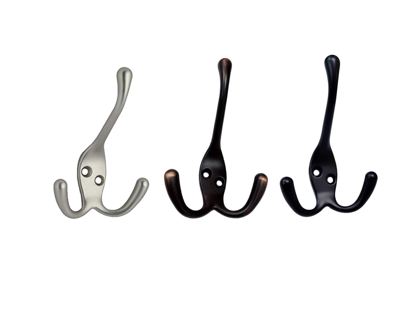 QCAA Premium Quality Coat Hat Hook Three Prongs Hook, 4", Zinc Die Cast, Oil Rubbed Bronze, 2 Pack, Made in Taiwan