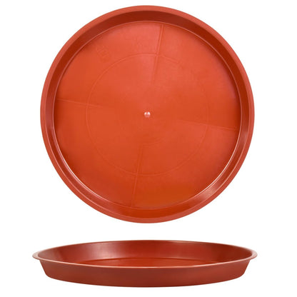 Kichwit 13.5 Inch (12 Inch Base) Plant Saucer, 4 Pack Round Plastic Plant Trays for Indoor & Outdoor, Brown