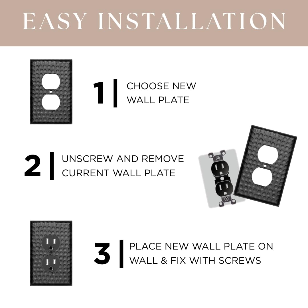 Monarch Abode Toggle Light Switch Cover Plate – 3-Gang Matte Black Outlet Covers, Hand Hammered Decorative Outlet Cover Wall Plates, Light Switch Plate Covers for Electric Outlets, Pack of 1