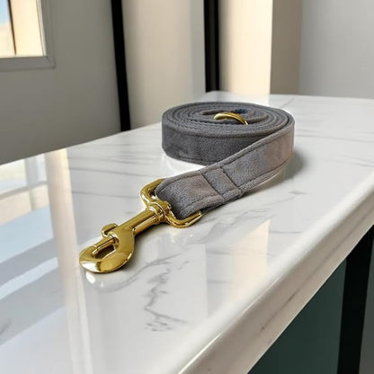 Love Dream Velvet Dog Collar and Leash Set, Soft & Comfy Adjustable Dog Leash and Collar with Heavy Duty Metal Buckle for Small Medium Large Dogs Training & Walking (Large, Grey)