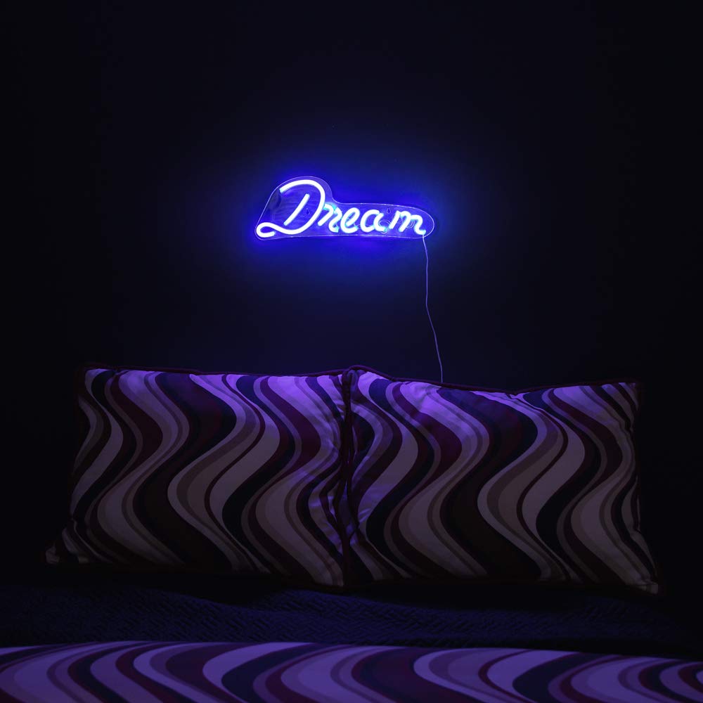 Isaac Jacobs 17" by 6" inch LED Neon Blue “Dream” Wall Sign For Cool Light, Wall Art, Bedroom Decorations, Home Accessories, Party, and Holiday Decor: Powered by USB Wire (DREAM)
