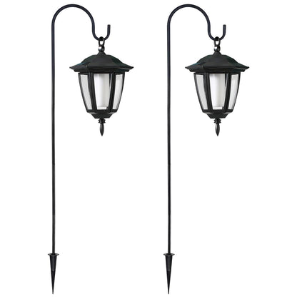 Dynaming 2 Pack Solar Halloween Flame Hanging Lights Outdoor, Flickering Flame LED Garden Lanterns with 2x38 Inch Shepherd Hooks, Landscape Lighting Waterproof for Lawn Yard Pathway Driveway, Purple