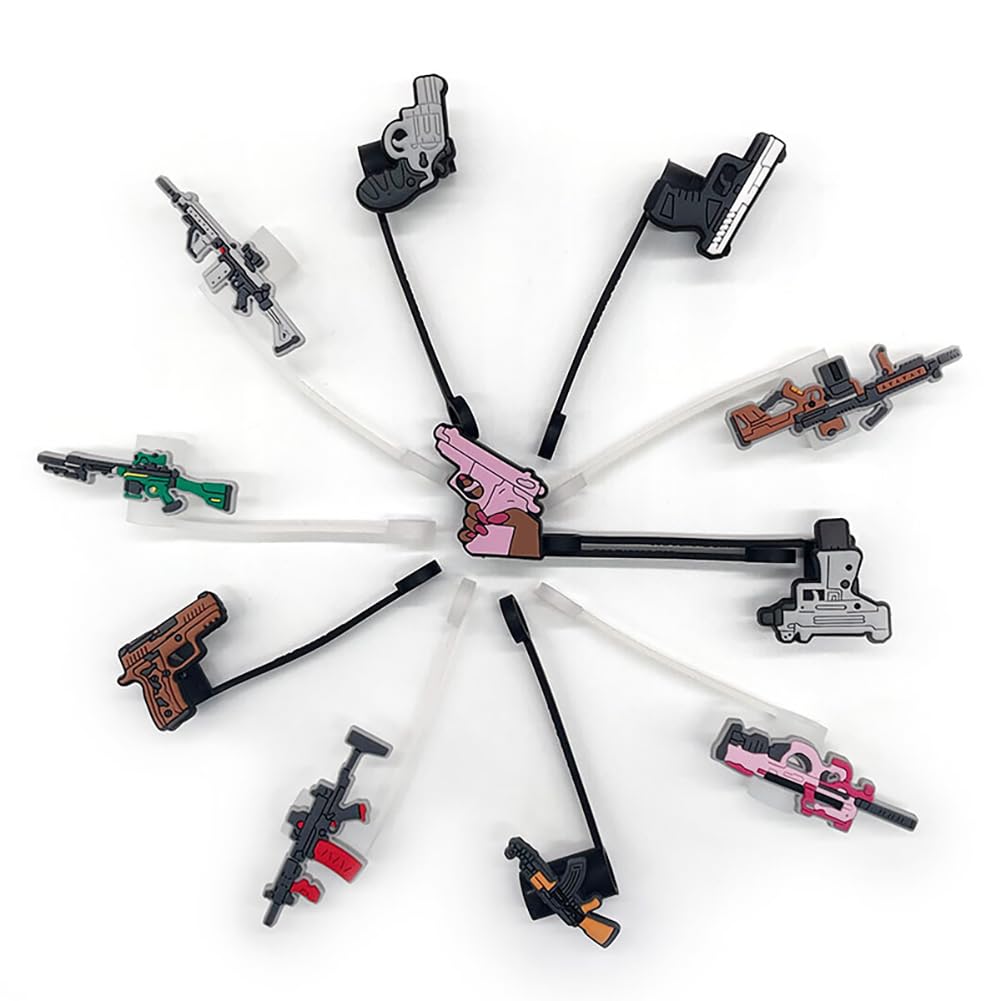 11 Pcs Gun-shaped Straw Toppers for 40 Oz Tumblers Silicone Ak Straw Caps Party Favors, 0.3 Inch