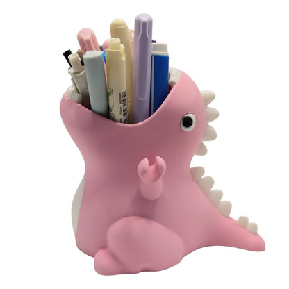 TIME&TRAVE Cute Dinosaur Pen Holder for Desk, Creative Pencil Holder Desk Organizers, Office Supplies Decorations Idea Gift for Women Kids (Pink)