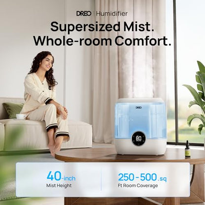 Dreo 6L Top Fill Humidifiers for Bedroom, 60H Runtime 28 dB Quiet Supersized Cool Mist Air Humidifiers for Large Room, Baby Nursery, Plant, Indoor, Night Light, Easy to Clean, Precise Humidity Control