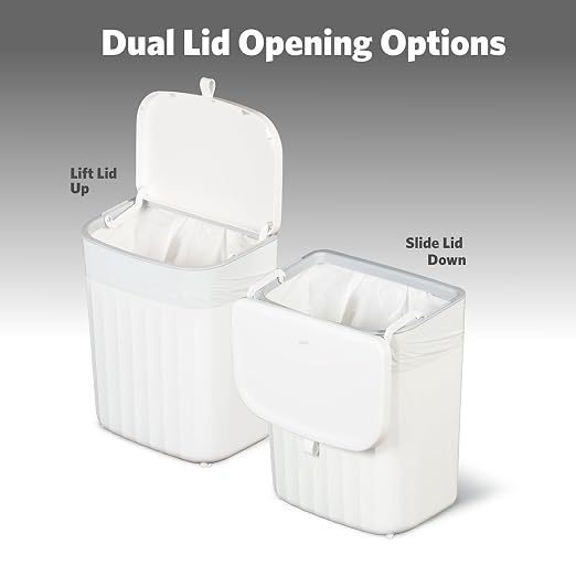 Glad Roomate Under Counter Waste Bin | Space Saving Small Trash Can for Kitchen Cabinet, Bathroom or Office | Dual Lid for Ease of Opening, 9 Liter, White