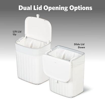 Glad Roomate Under Counter Waste Bin | Space Saving Small Trash Can for Kitchen Cabinet, Bathroom or Office | Dual Lid for Ease of Opening, 9 Liter, White
